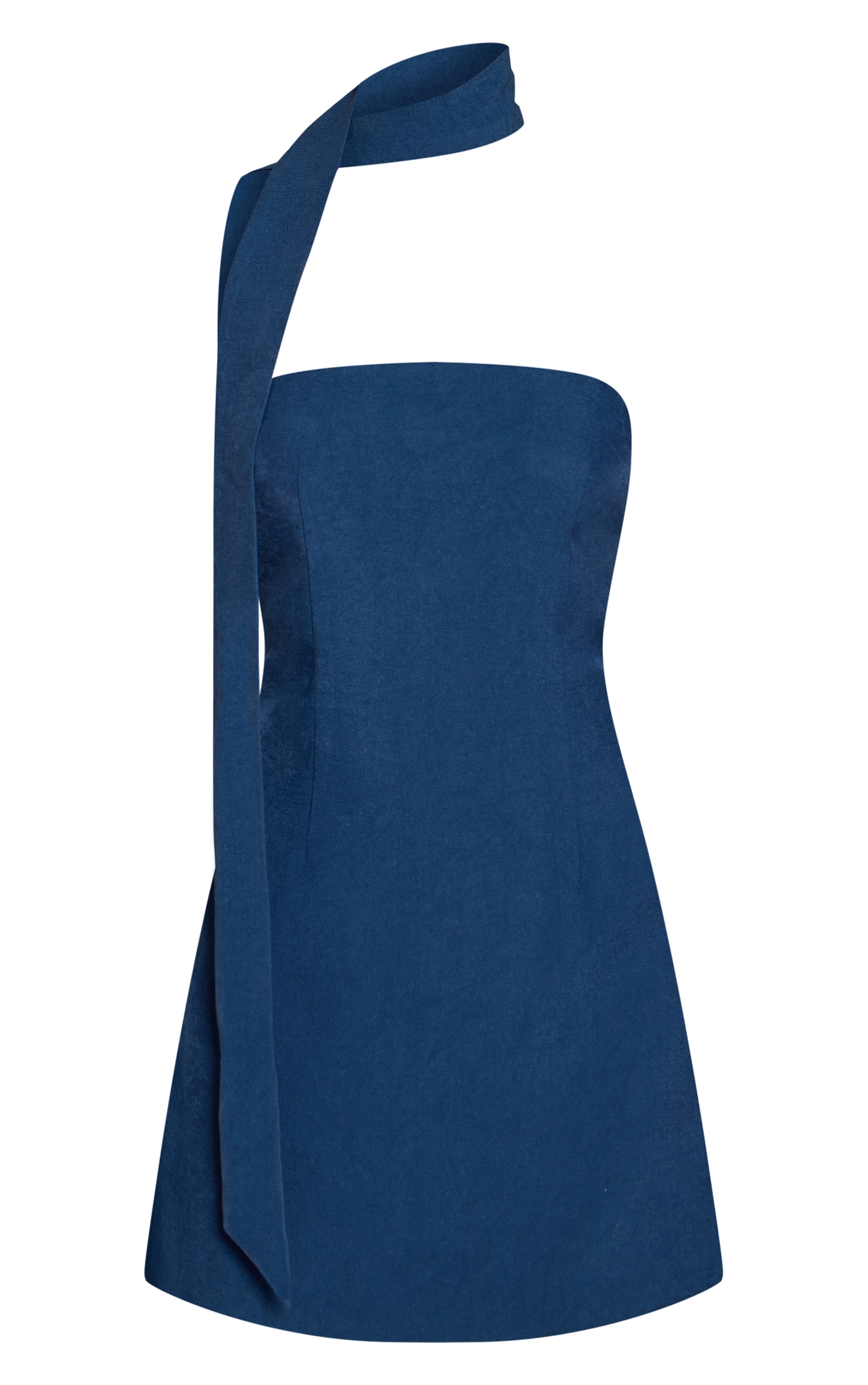 Robe bustier droite tissée bleue à détail foulard image 5