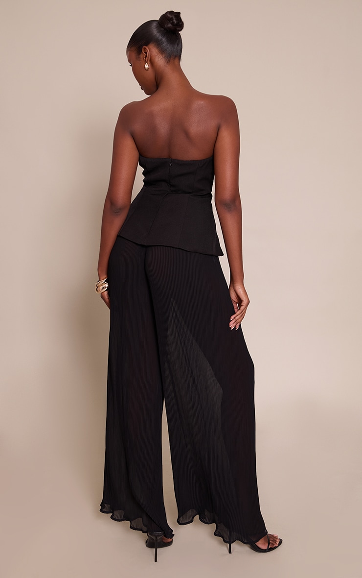 Black Woven Bandeau Plisse Leg Jumpsuit image 2