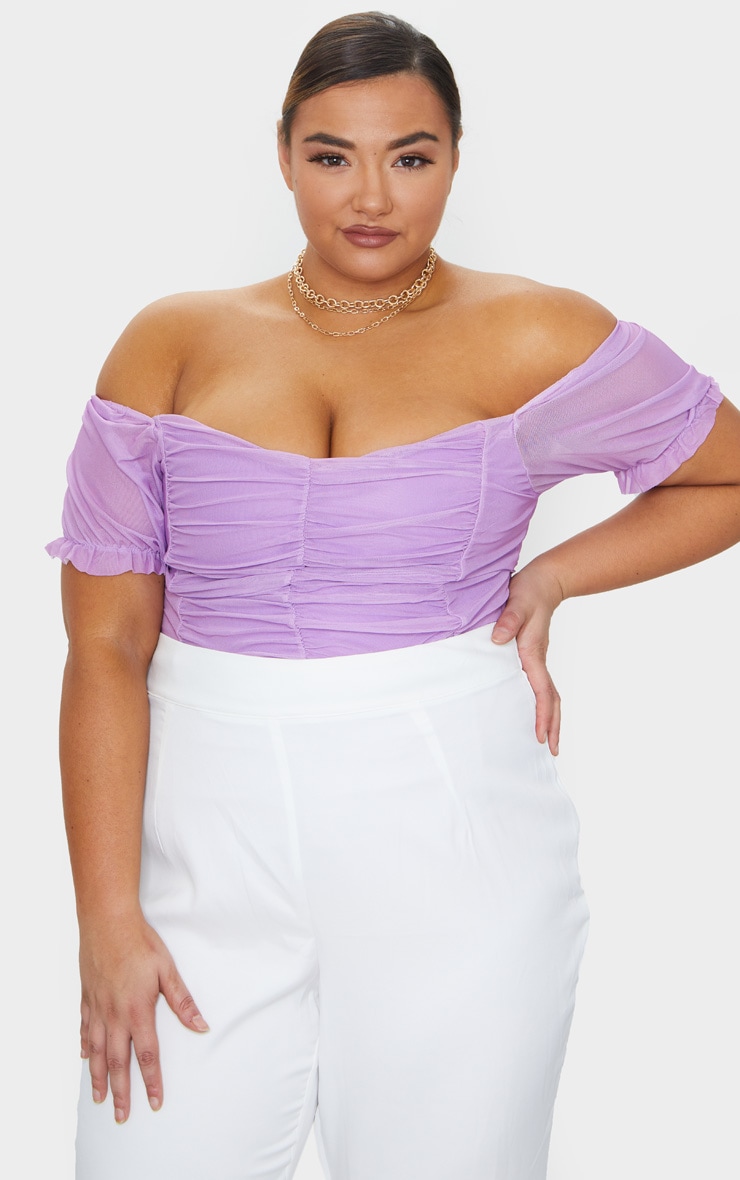 PLT Plus - Top en mesh froncé lilas