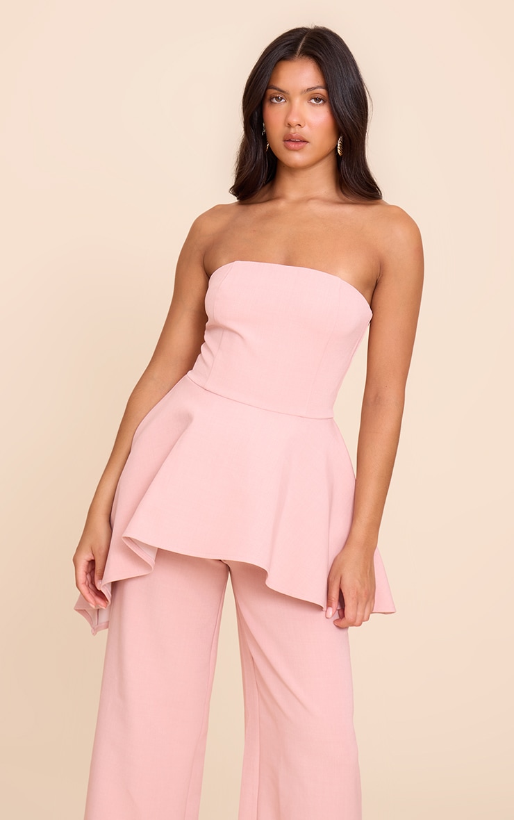 Light Pink Premium Tailored Asymmetric Bandeau Top image 1