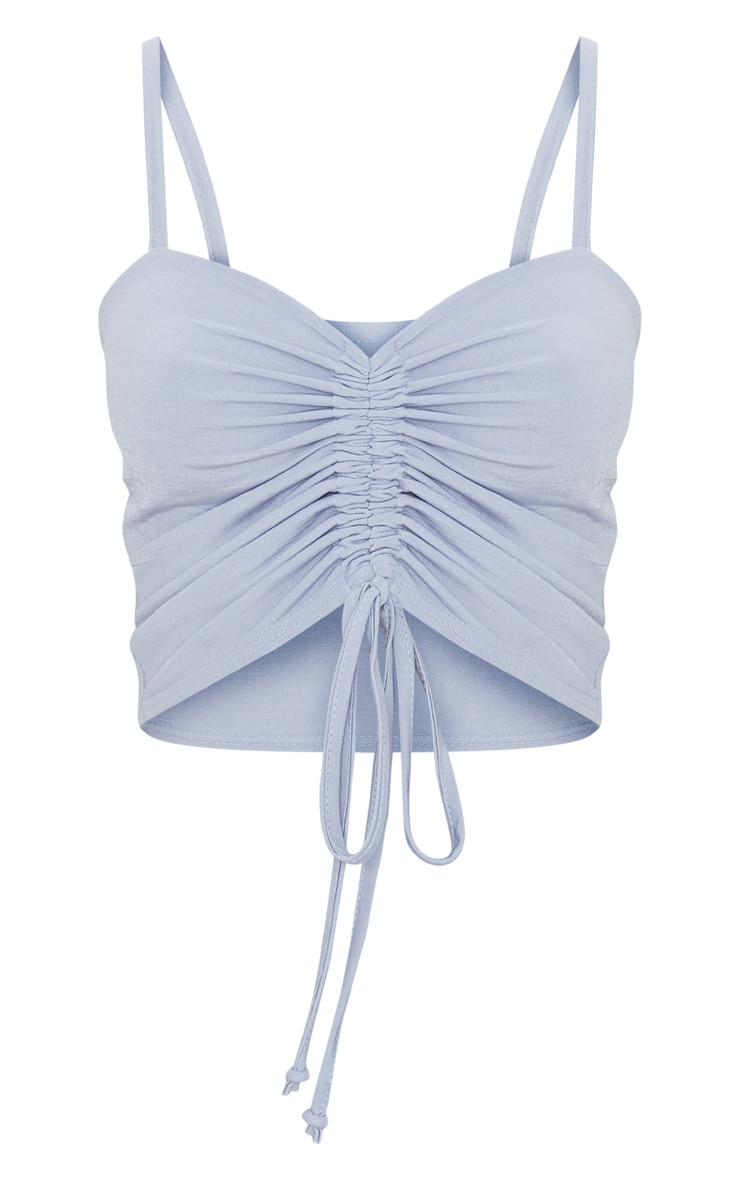 Baby Blue Ruched Front Strappy Crop Top PrettyLittleThing