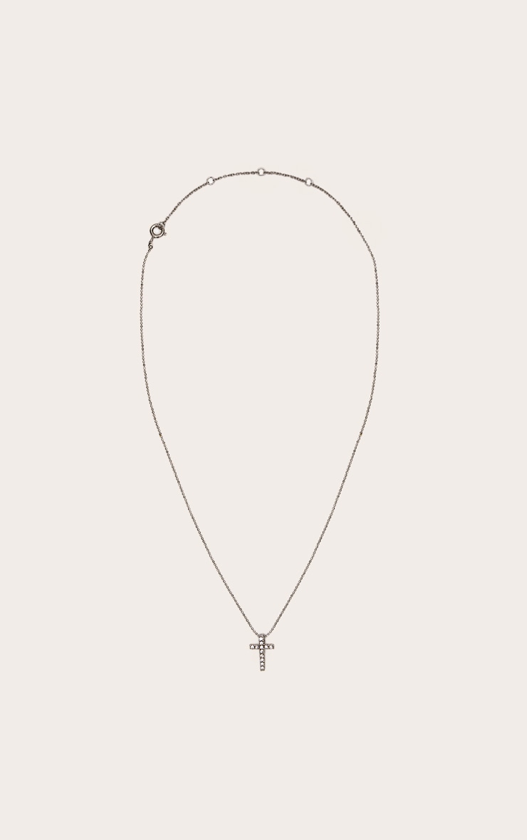 Silver Simple Dainty Diamante Cross Necklace image 2