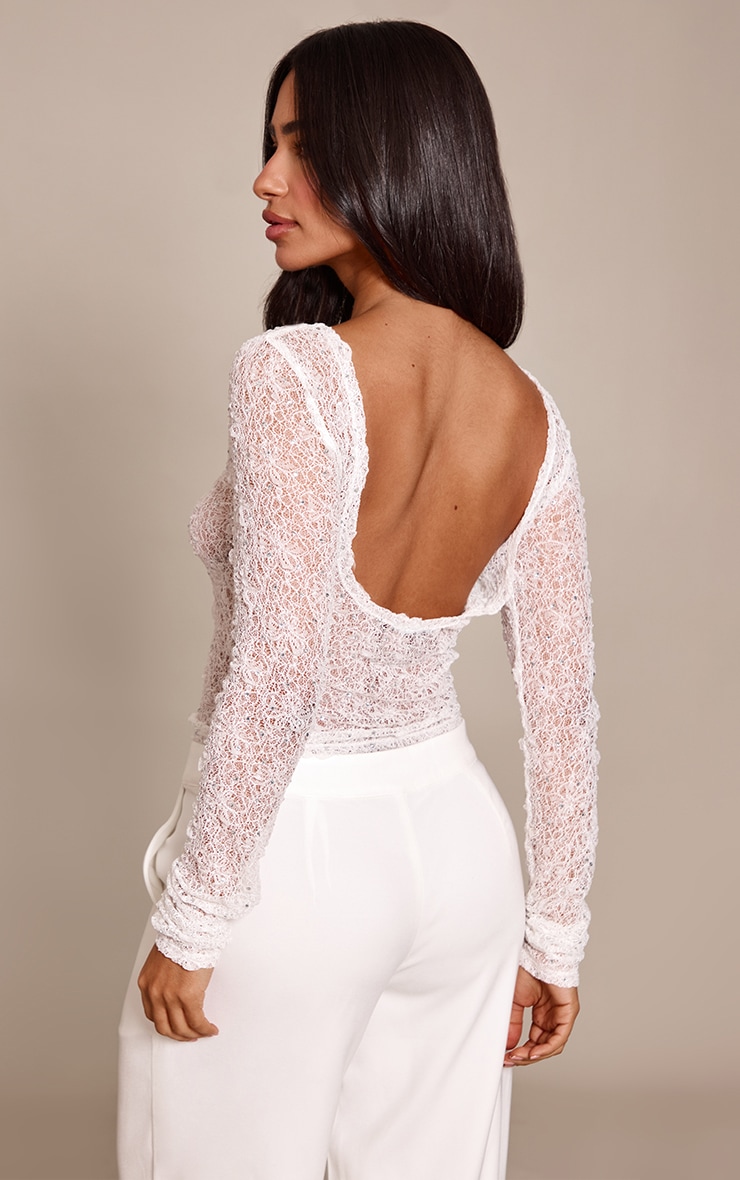 Petite White Sequin Lace Scoop Back Top image 2