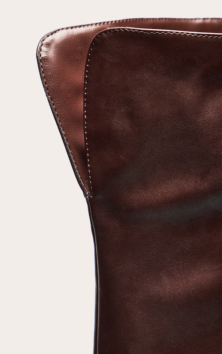 Choc PU Point Toe Block Heeled Fold Over The Knee High Boot image 5