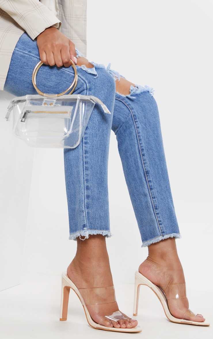 Nude Flat Heel Twin Strap Clear Mule Sandal