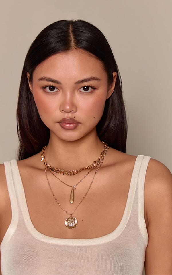 Gold Layered Tassel Chain Multi Pendant Necklace