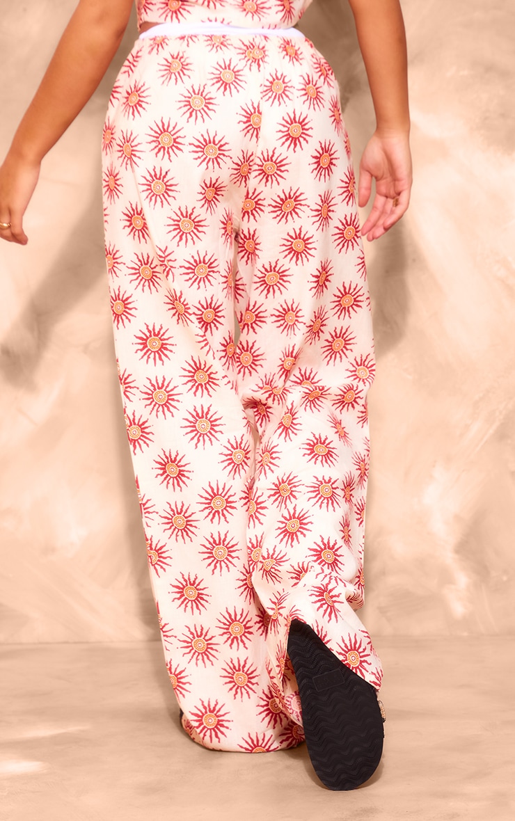 Cream Printed Linen Look Wide Leg Pants image 3