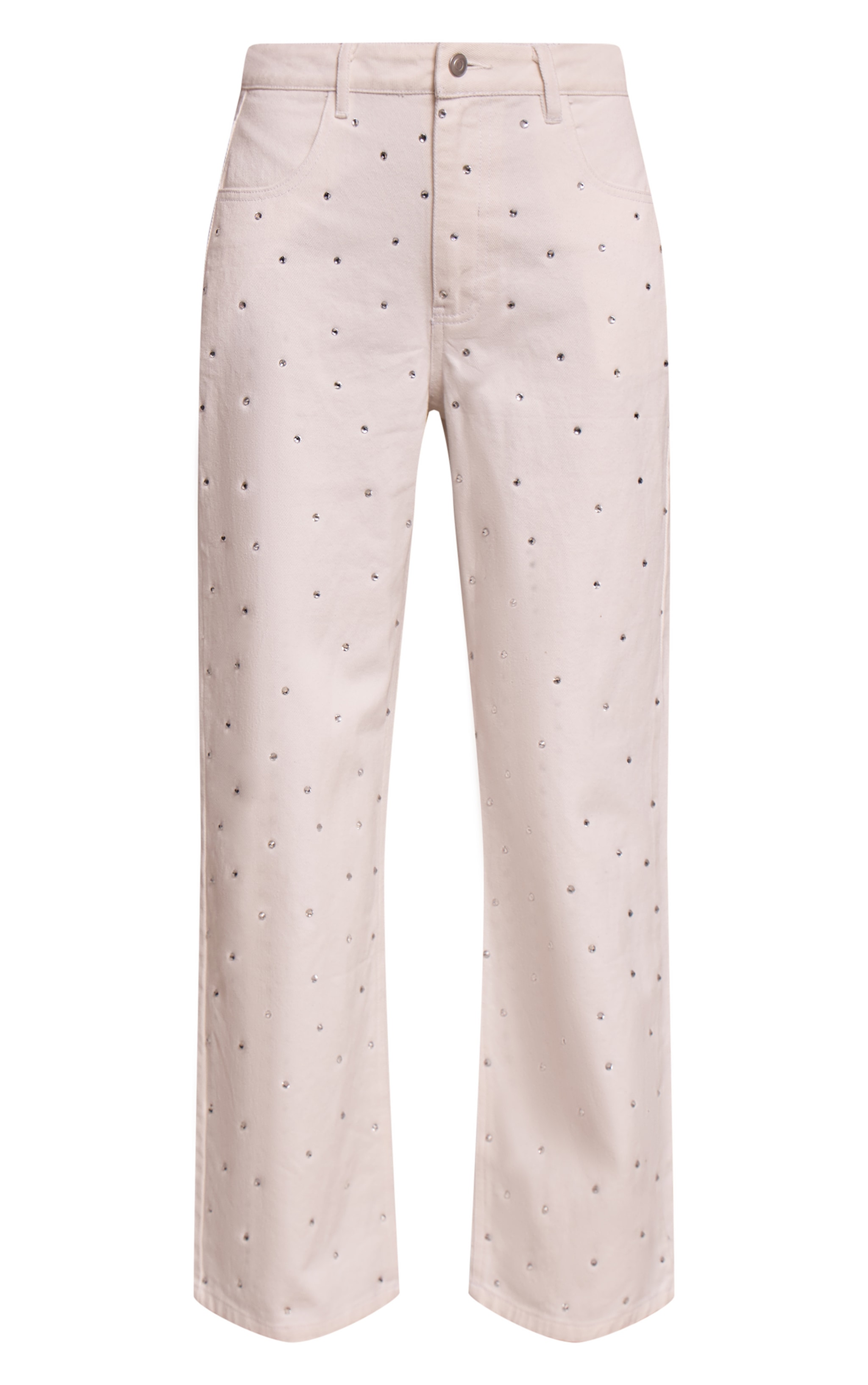 White High Waist Diamante Straight Leg Denim Jeans image 5