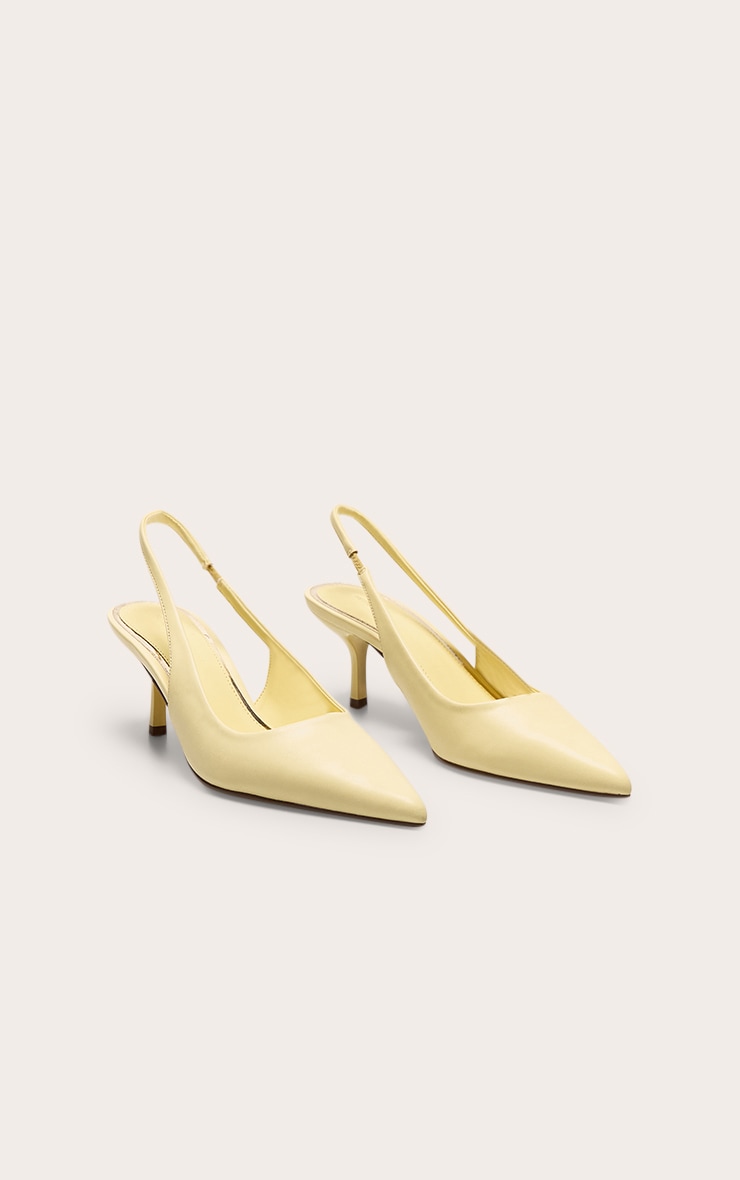Escarpins pointus en PU jaune citron à talon moyen et bride derrière image 2