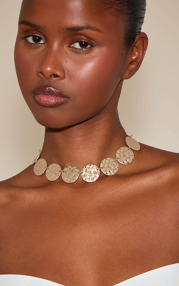 Gold Hammered Disc Necklace