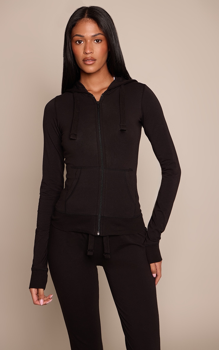 Tall Black Zip Up Fitted Track Jacket image 1