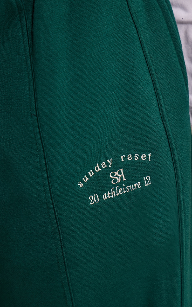 Plus Forest Green Sunday Reset Embroided Wide Leg Track Pant image 4