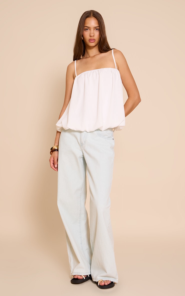 White Chiffon Strappy Puff Ball Top image 3