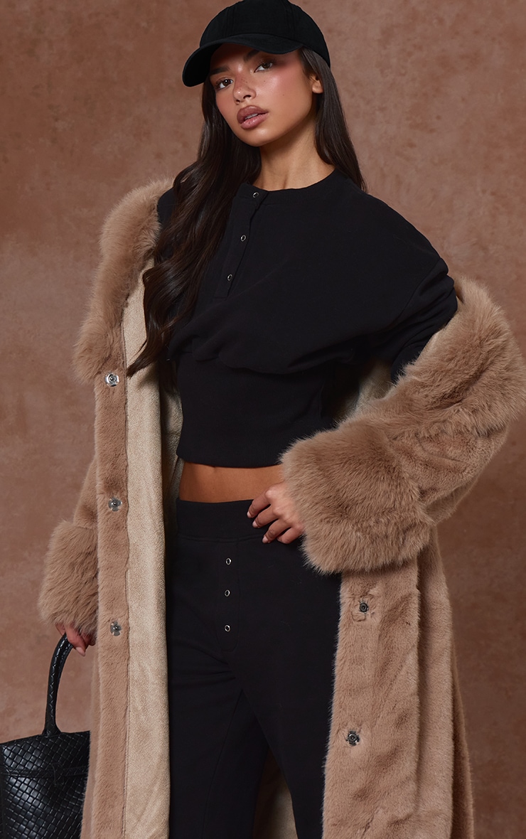 Black Button Up Cinched Sweatshirt image 1