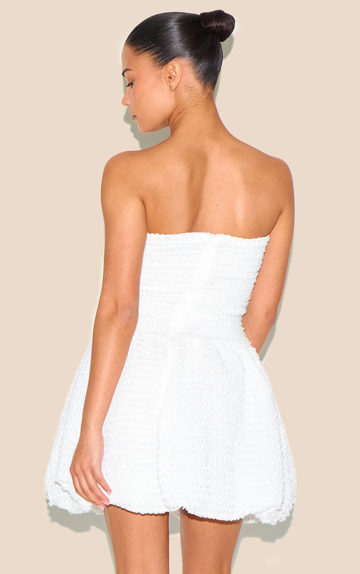 Petite White Jacquard Bandeau Puffball Dress image 2