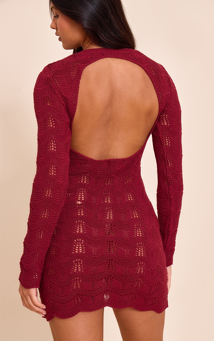 Wine Long Sleeve Backless Mini Dress image 2