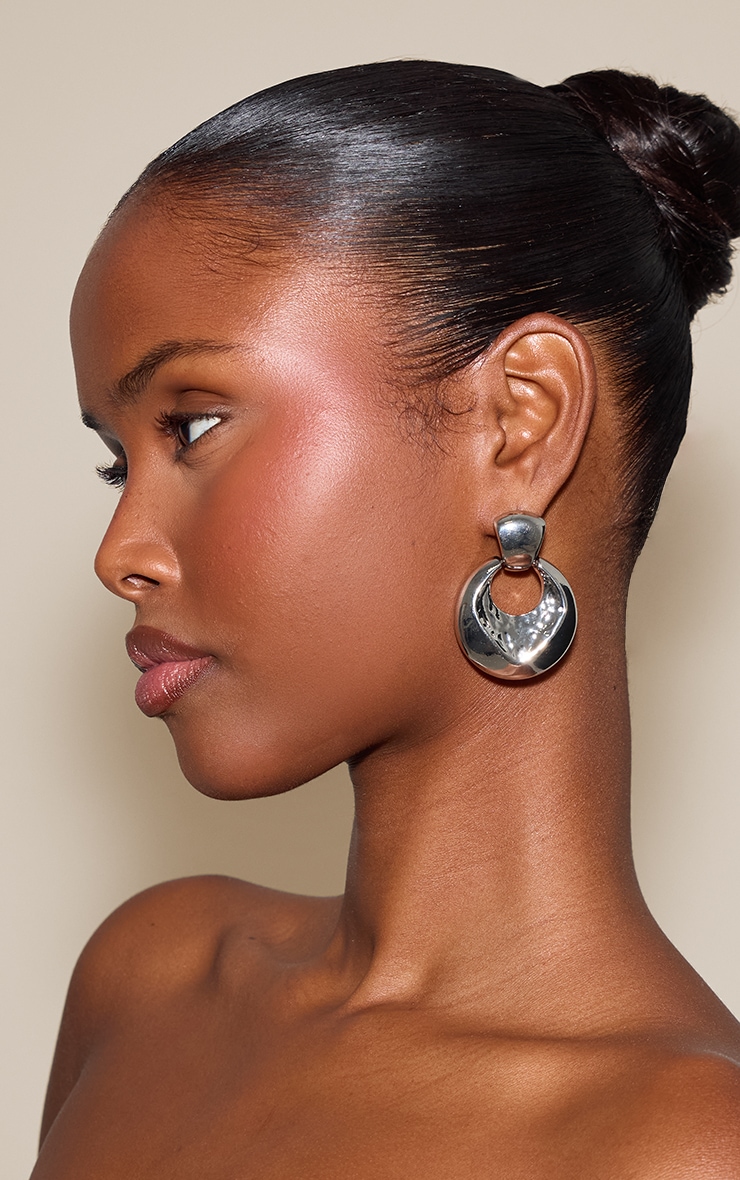 Silver Hammered Door Knocker Earrings image 1