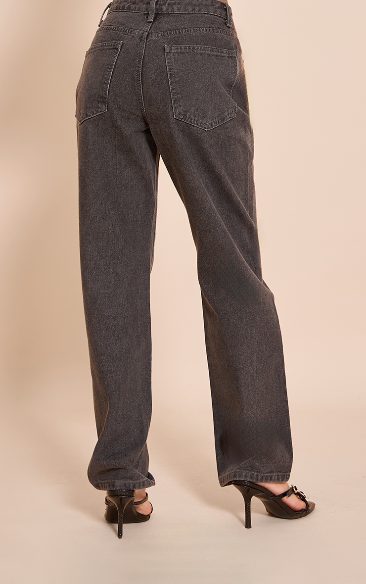 Petite Grey High Waist Straight Leg Jeans image 3