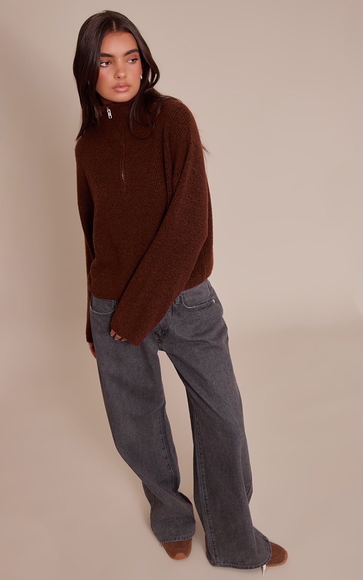 Chocolate Half Zip Soft Knit Jumper image 3