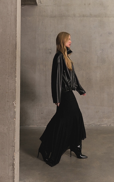 Black Mesh Long Sleeve High Neck Ruched Maxi Dress