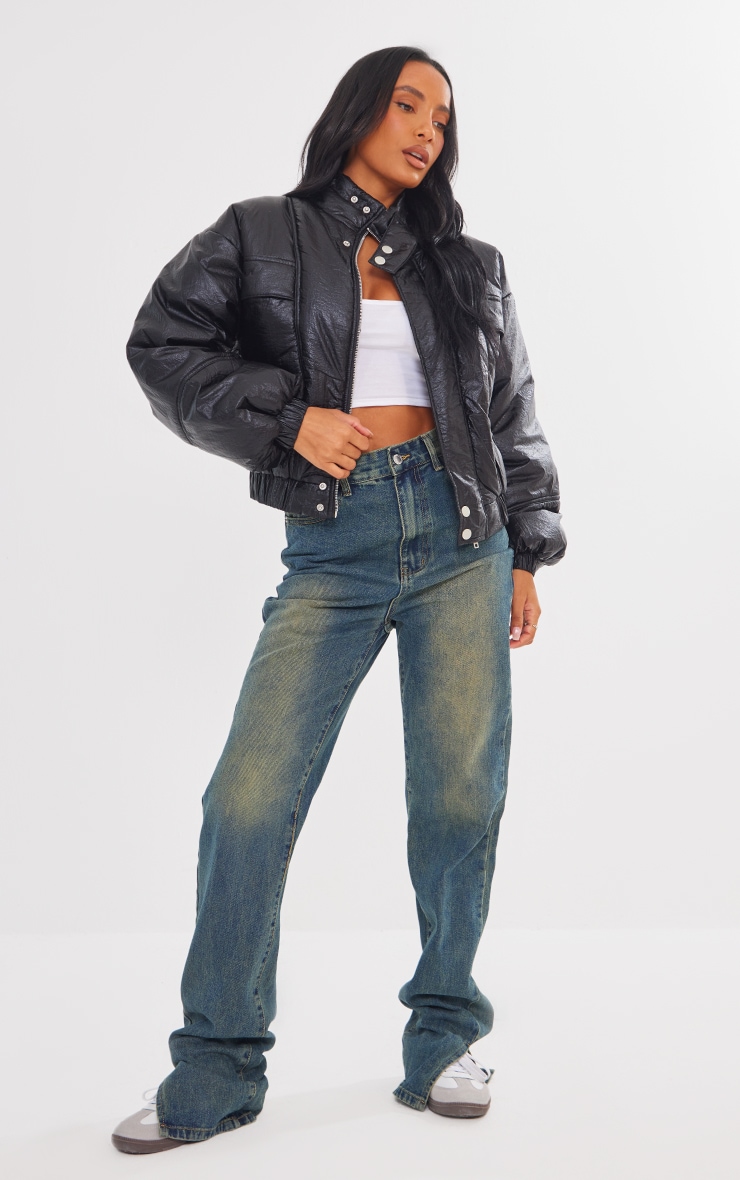 Black shiny puffer jacket pretty little thing new arrivals