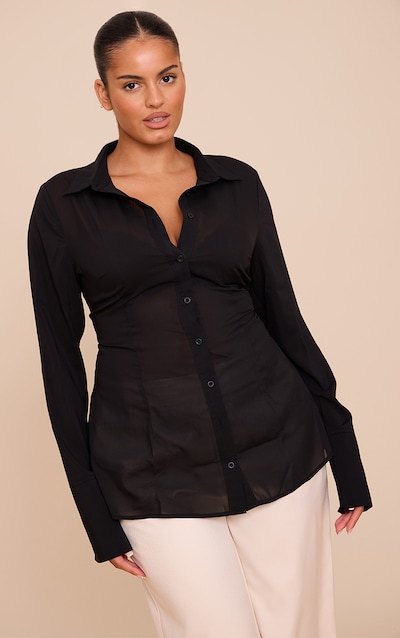 Plus Black Chiffon Fitted Shirt