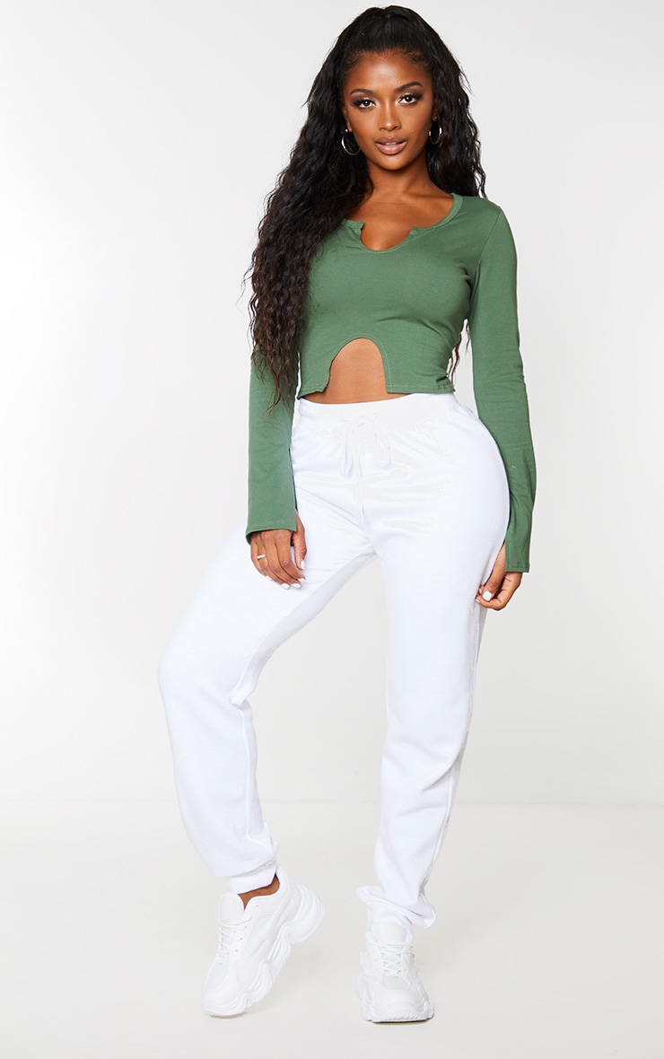 Shape Khaki Cotton Split Detail Cut Out Long Sleeve Top