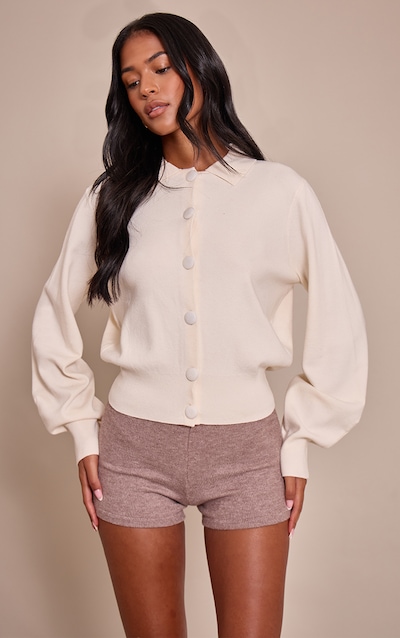 Tall Cardigan en maille compacte crème à boutons cachés