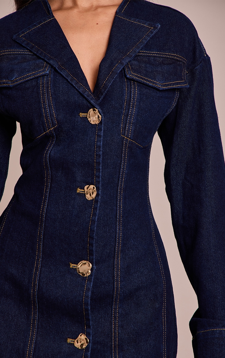 Petite Indigo Button Detail Long Sleeve Denim Dress image 4