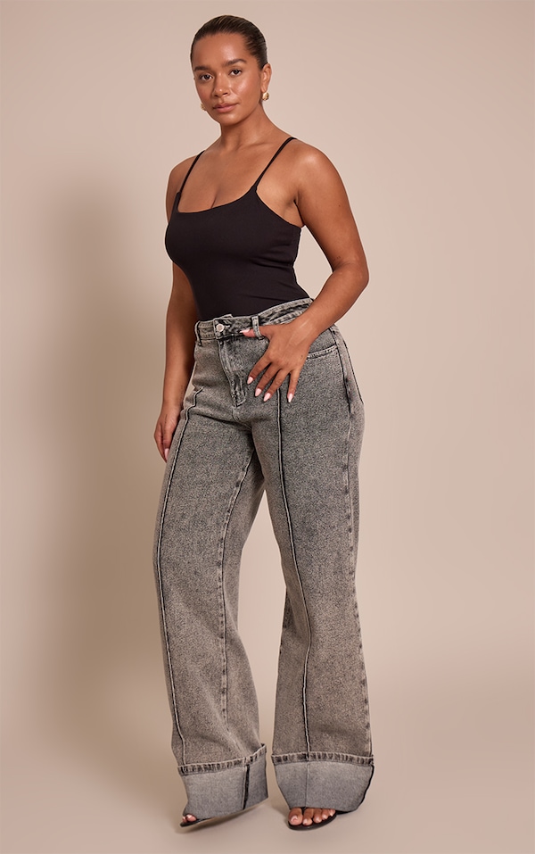 Shape Jean large taille haute en jean stretch gris cendré à pinces et ourlets repliés