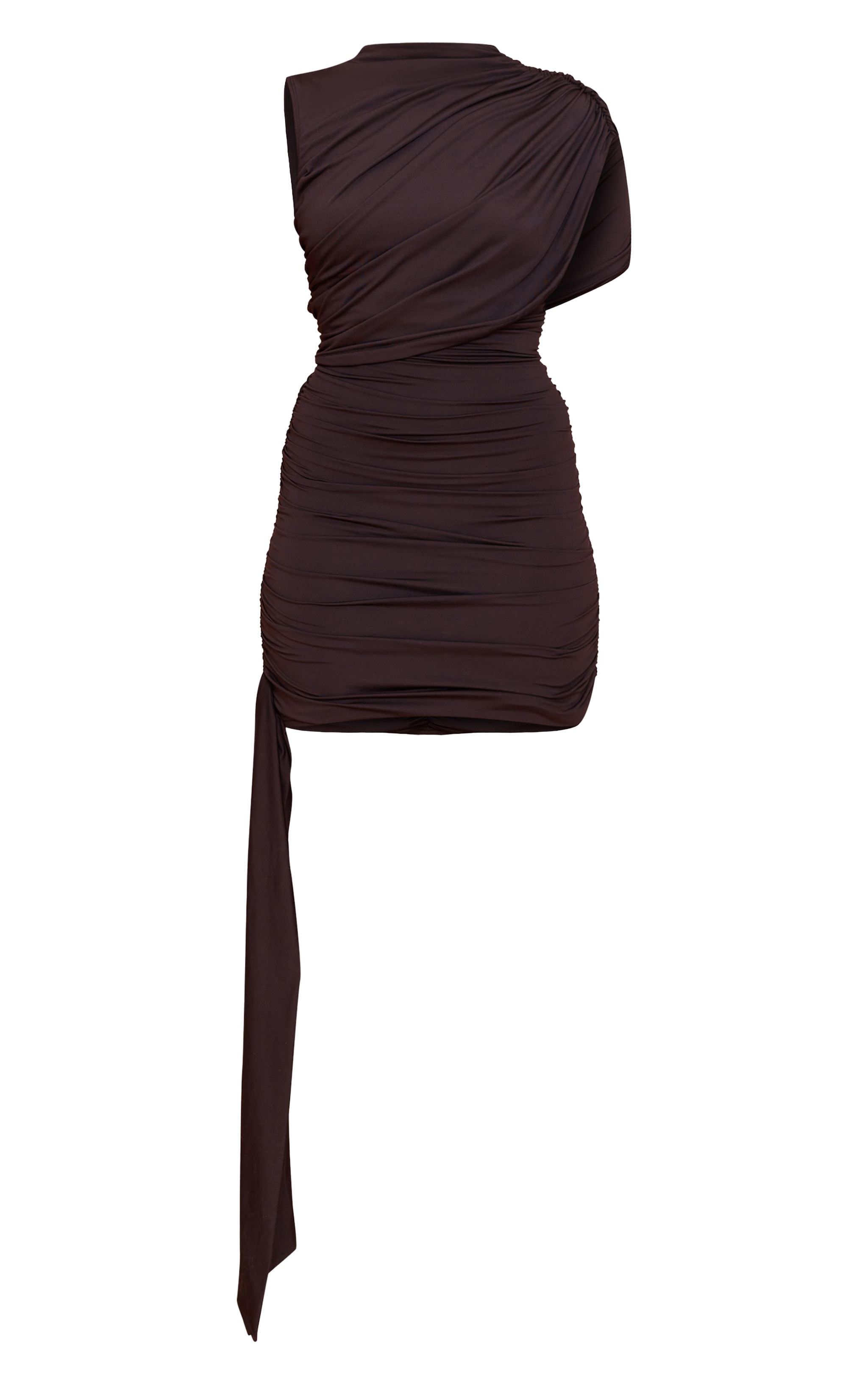 Black Slinky Drape Detail Ruched Bodycon Dress image 5