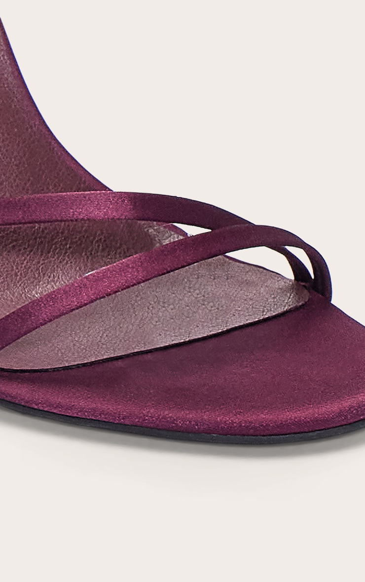 Plum Satin Round Toe Asymmetric High Stiletto Heeled Sandals image 5