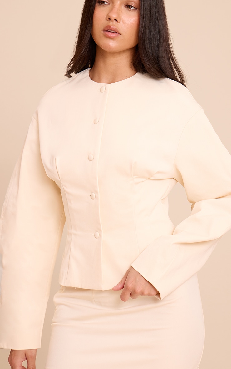 Almond Tailored Woven Boxy Balloon Sleeve Blazer image 4