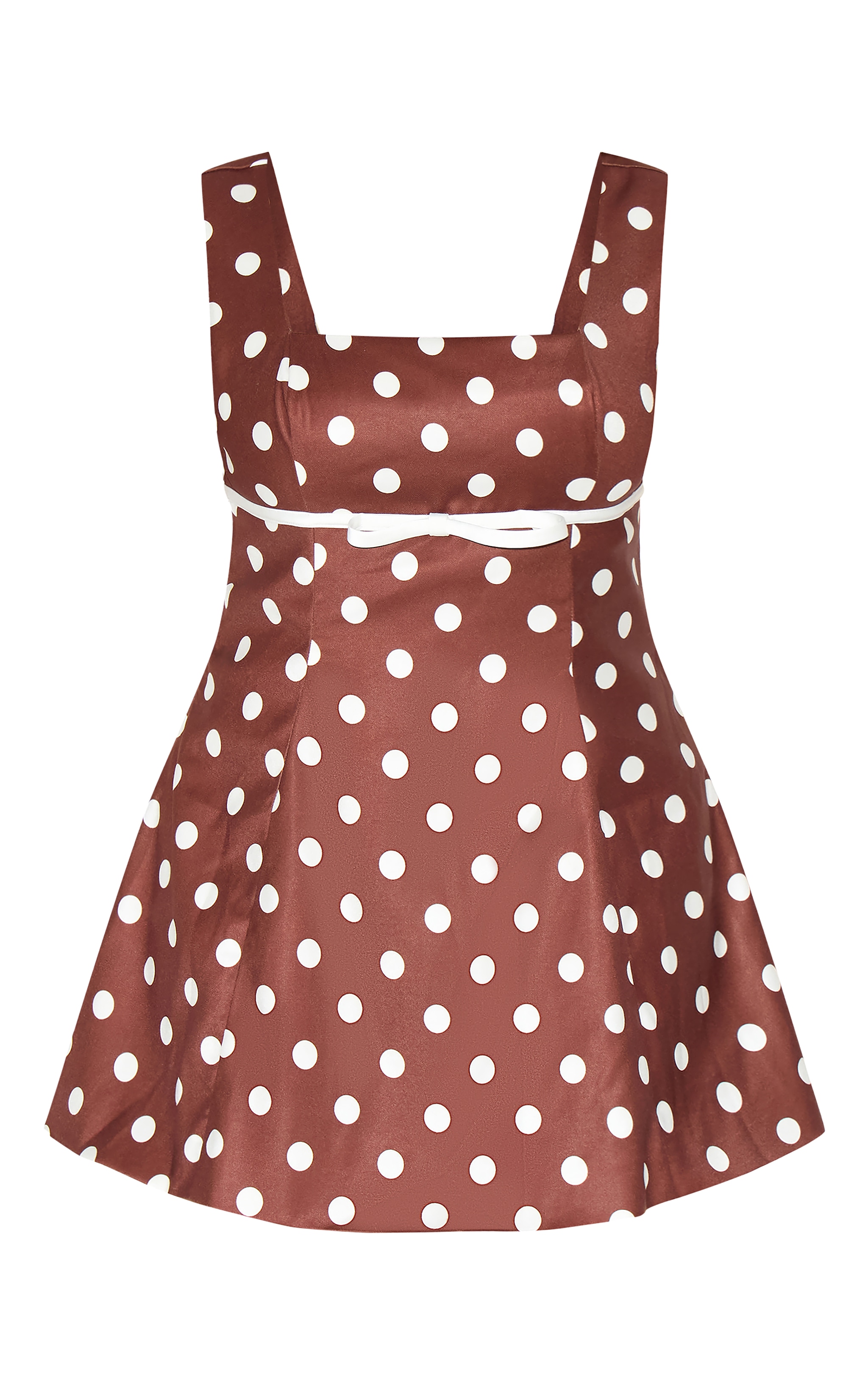 Shape Chocolate Polka Dot Square Neck Bow Detail A-line Mini Dress image 5