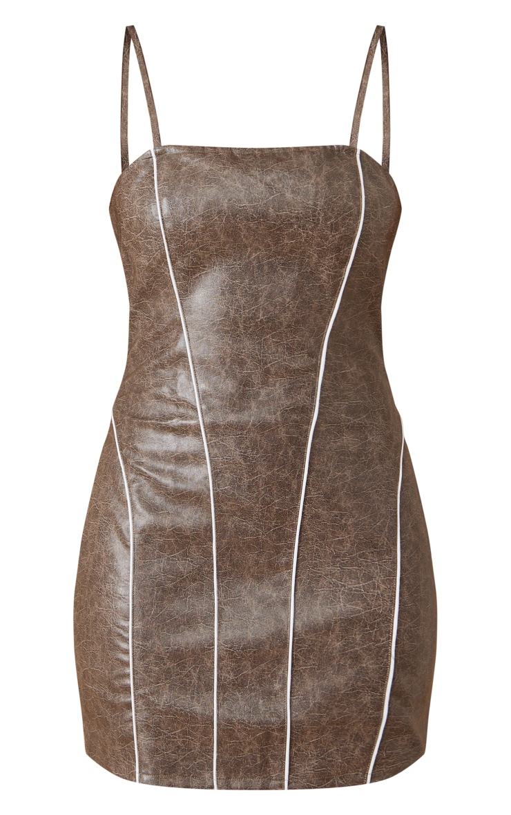 Mocha Faux Leather Binding Strappy Bodycon Dress image 4