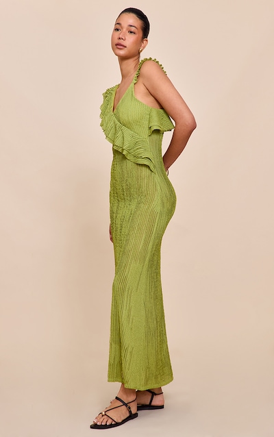 Lime Textured Asymmetric Neck Maxi Dress