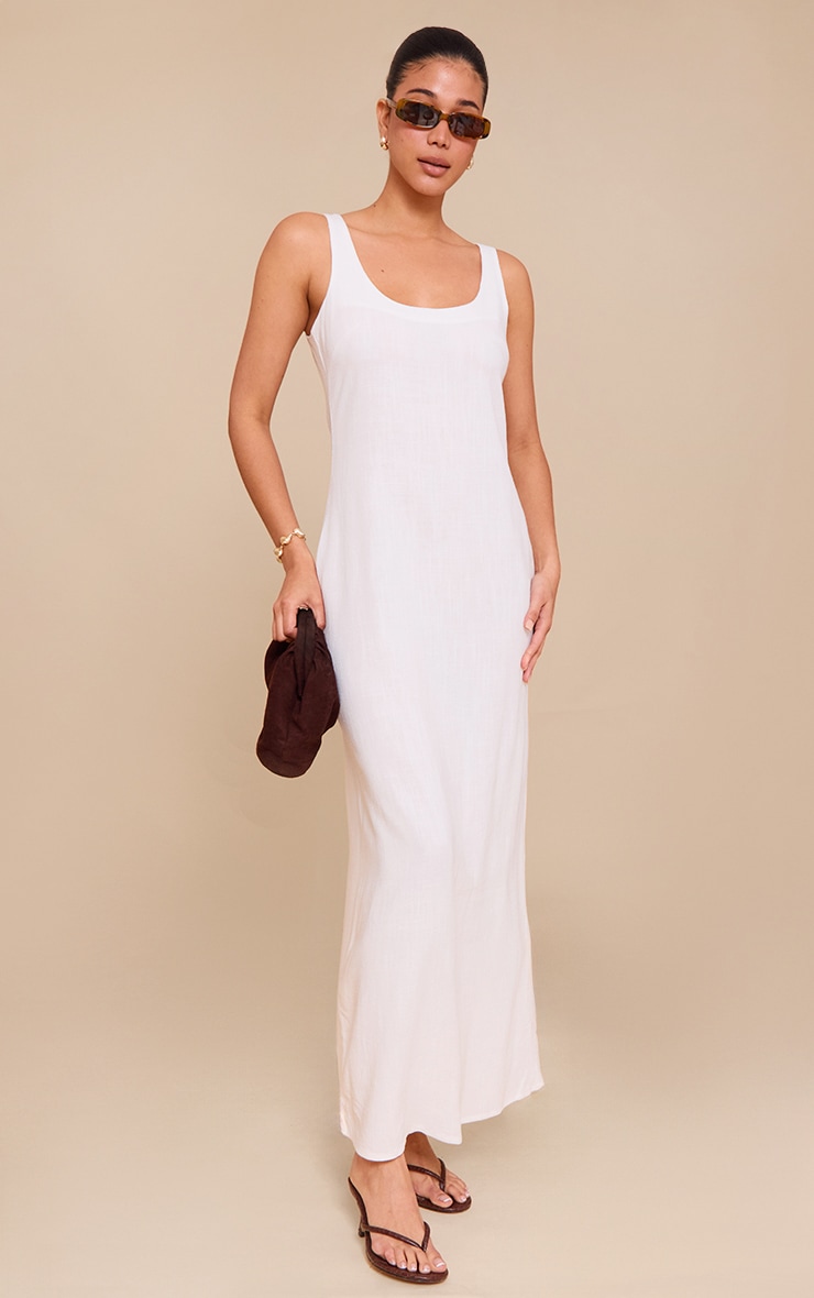 White Textured Scoop Neck Maxi Dress image 1