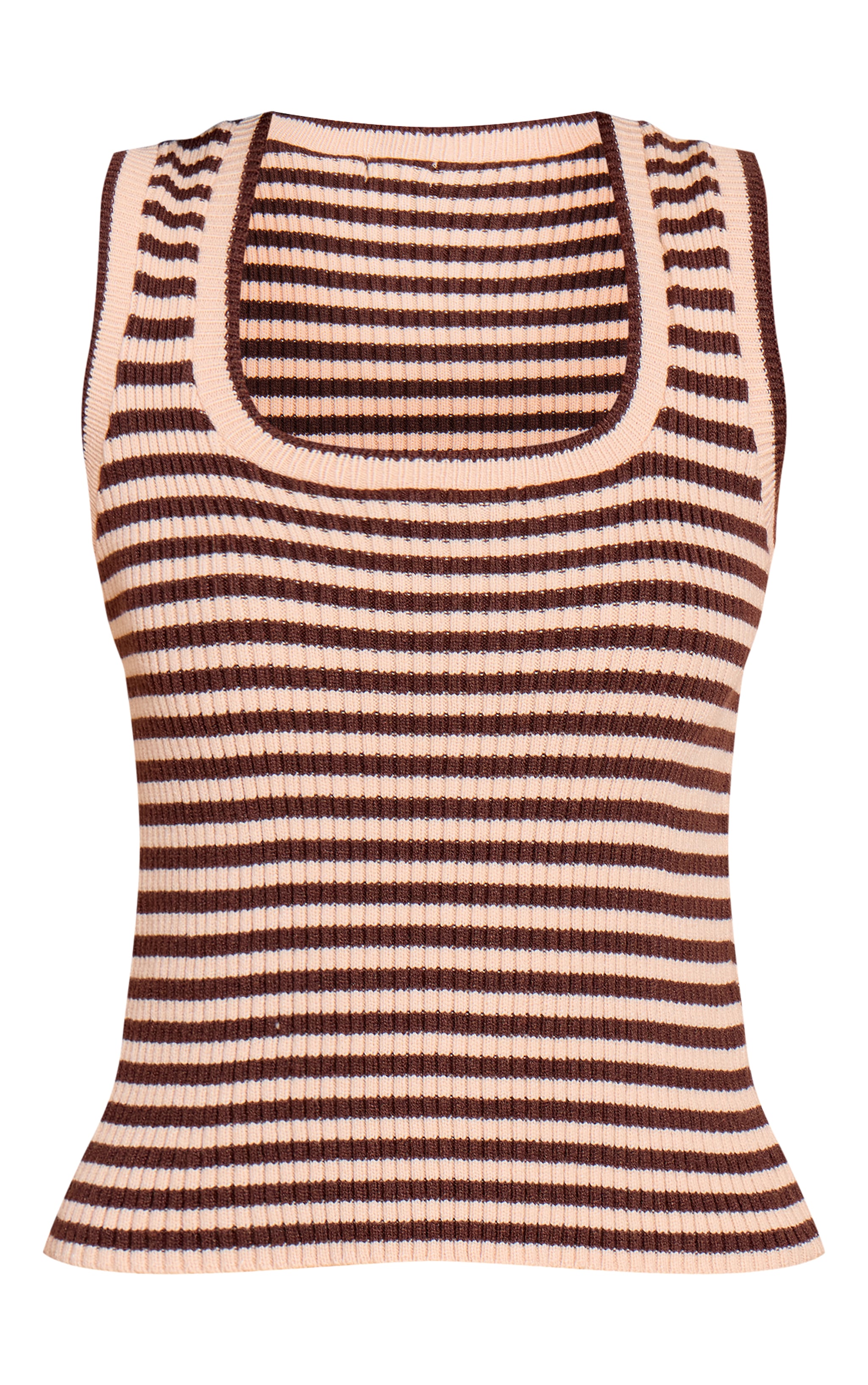 Brown Scooped Neck Striped Rib Knit Vest image 5