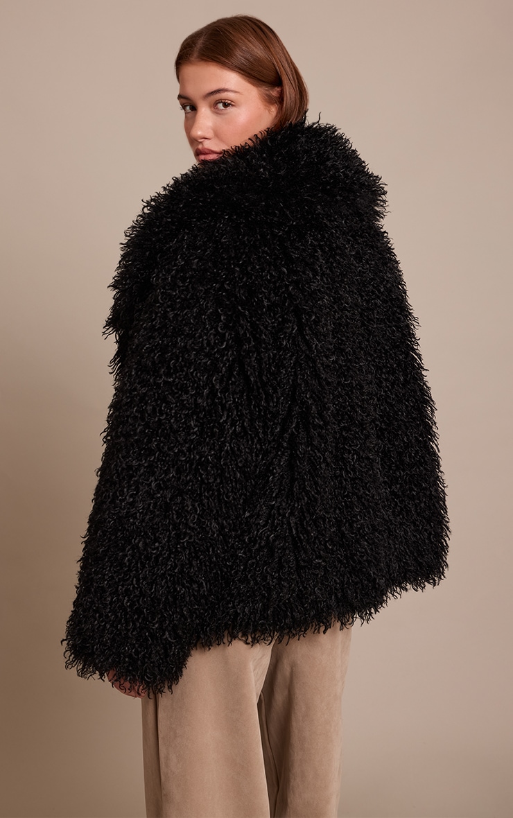 Black Mongolian Fur Midi Coat image 2