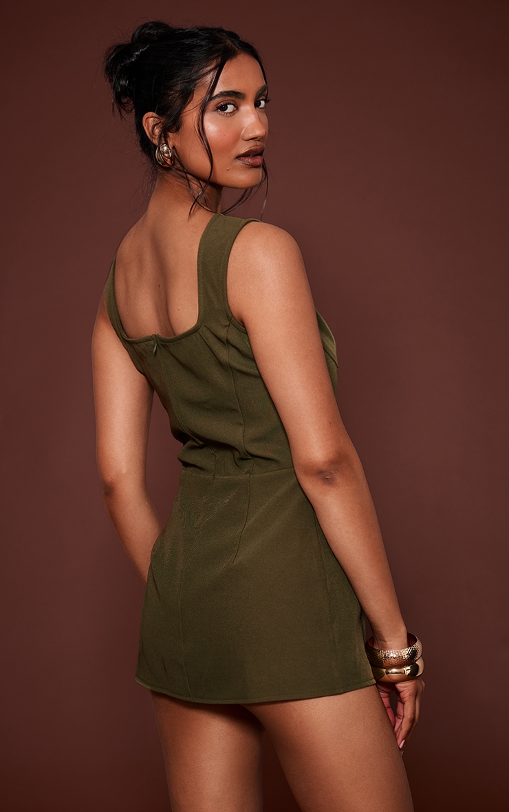 Olive Woven Pocket Detail Sleeveless Skort Romper image 2