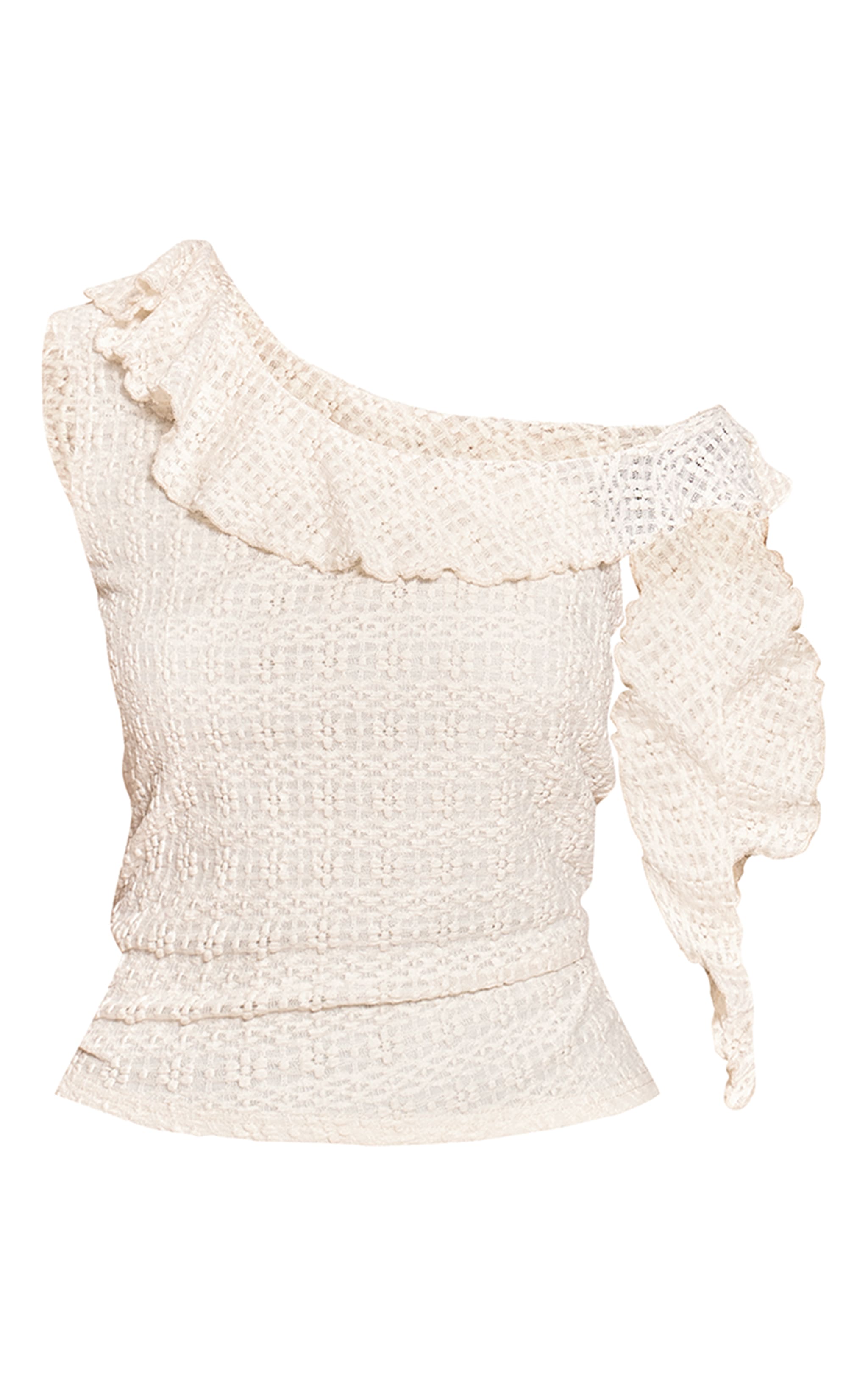 Cream Asymmetric Neckline Lace Top image 5