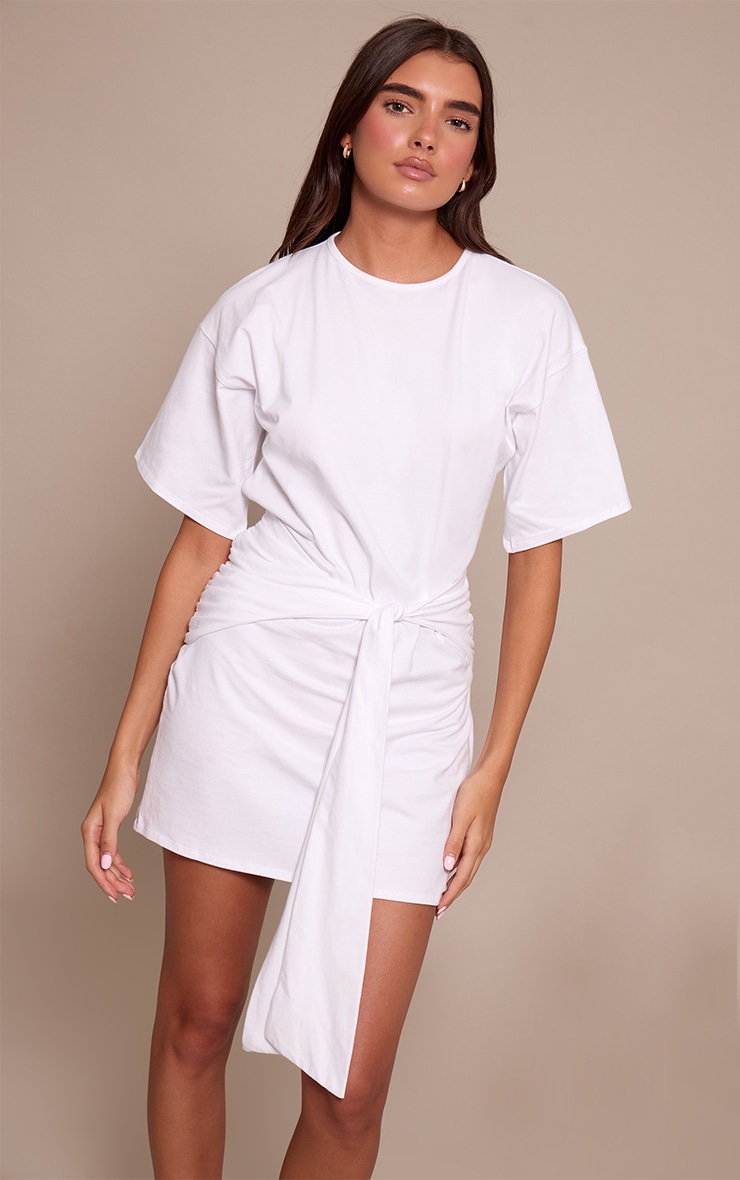 White Wrap Detail T-Shirt Dress