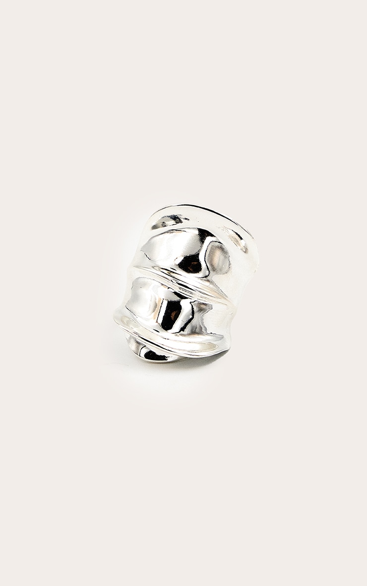 Silver Textured Abstract Double Ring image 2