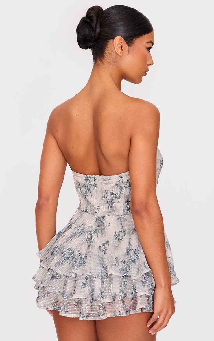 Premium Lilac Floral Print Embellished Bandeau Rara Playsuit image 2