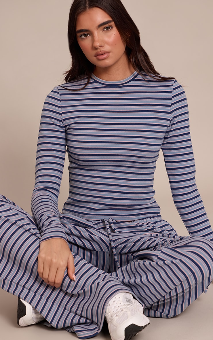 Navy Striped Soft Fleece Long Sleeve Top image 1