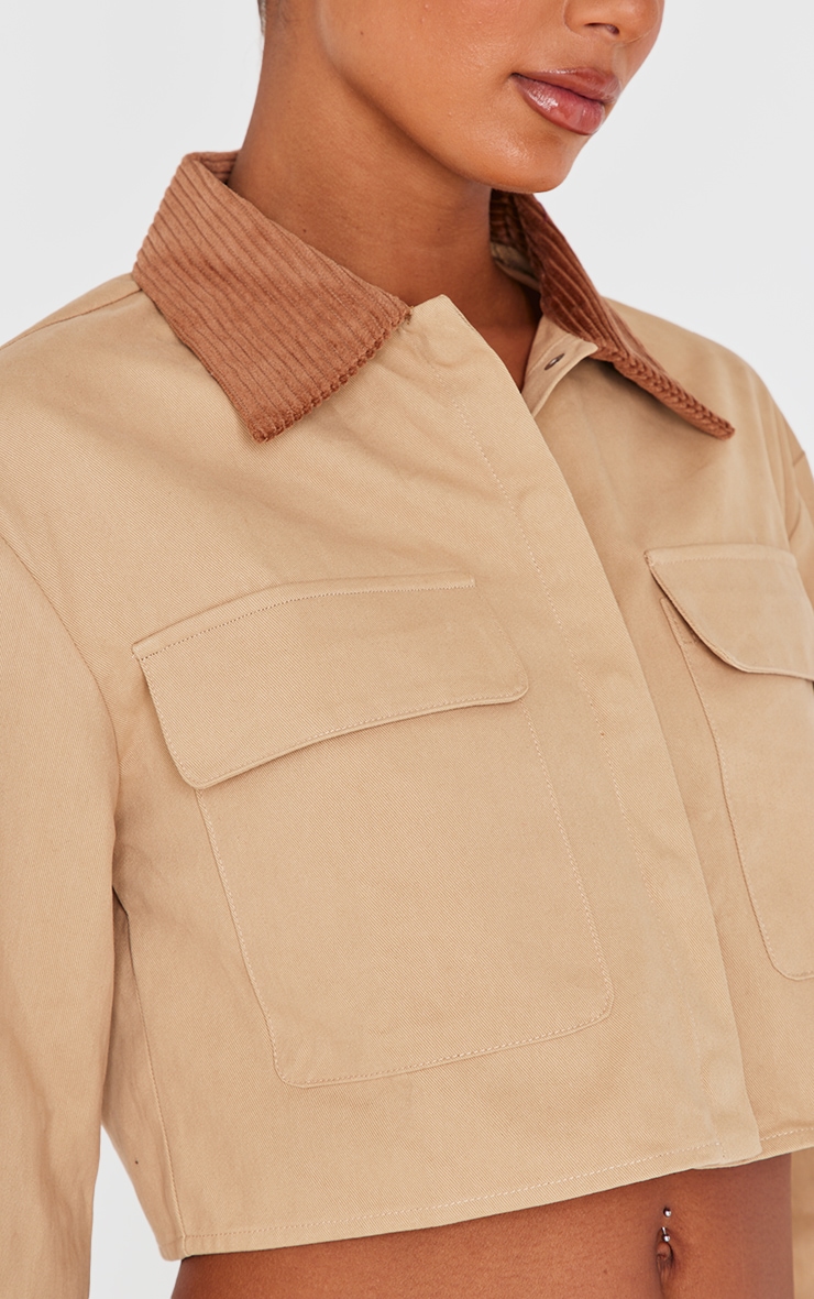 Beige Woven Cropped Cargo Jacket image 4