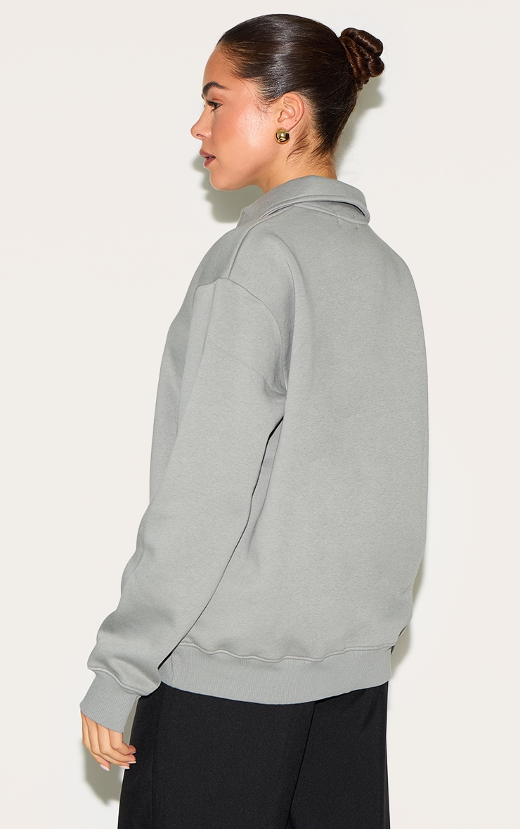 Light Grey Collar Detail Long Sleeve Sweatshirt image 2