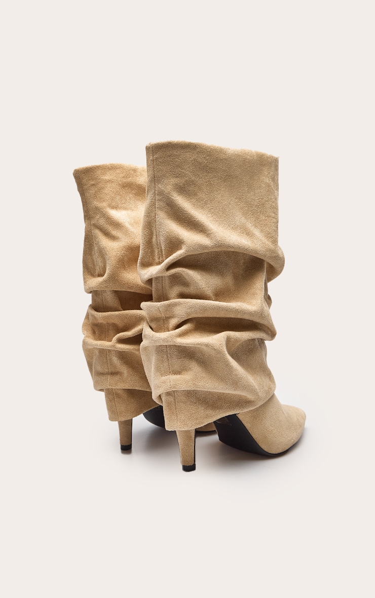 Stone Faux Suede Ruched Fold Over Ankle Boots image 4