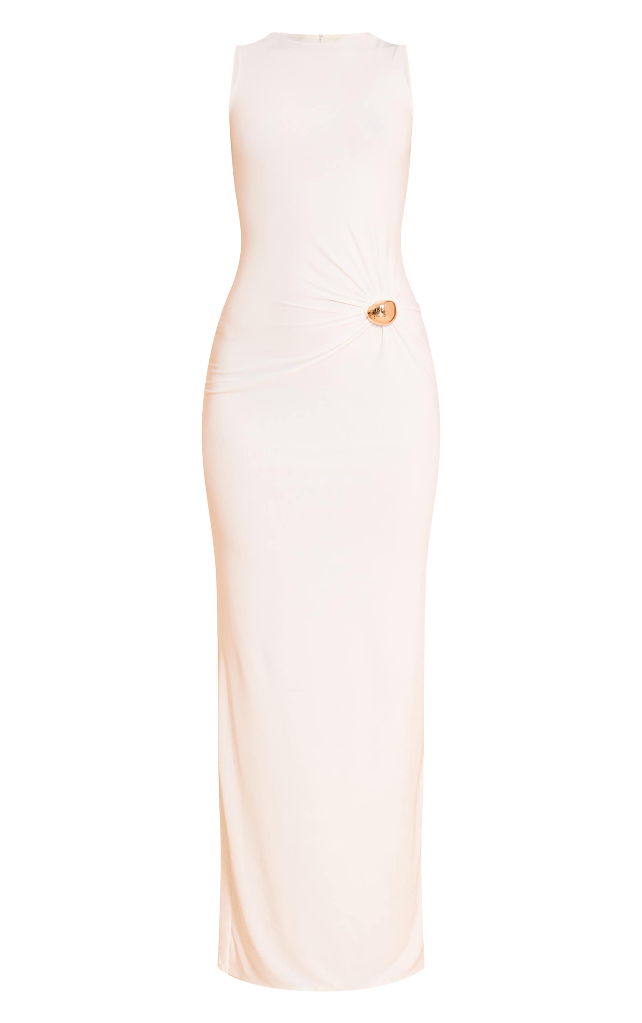 Cream Slinky Gold Trim Sleeveless Maxi Dress image 5