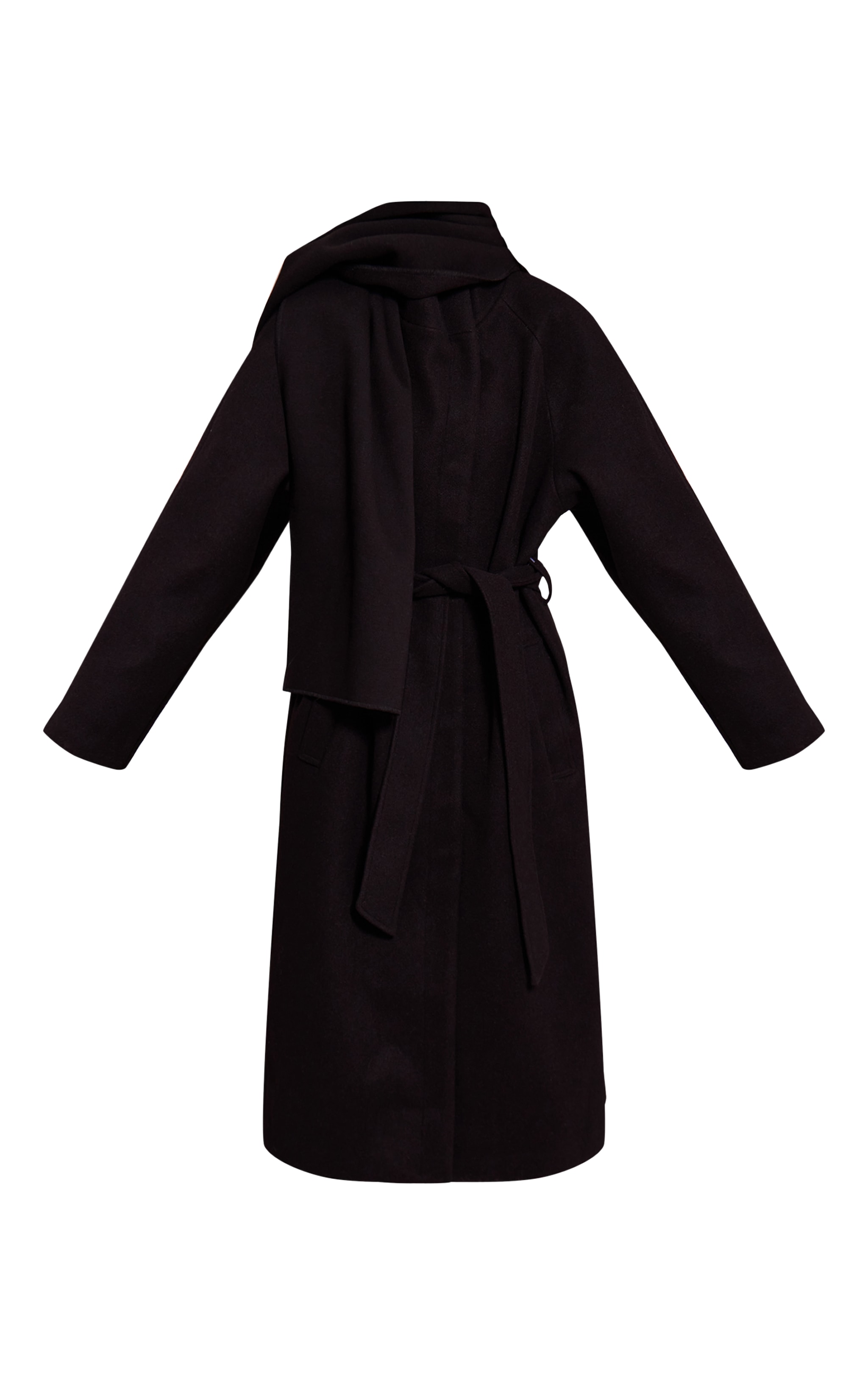 Black High Neck Scarf Wool Look Maxi Coat image 5